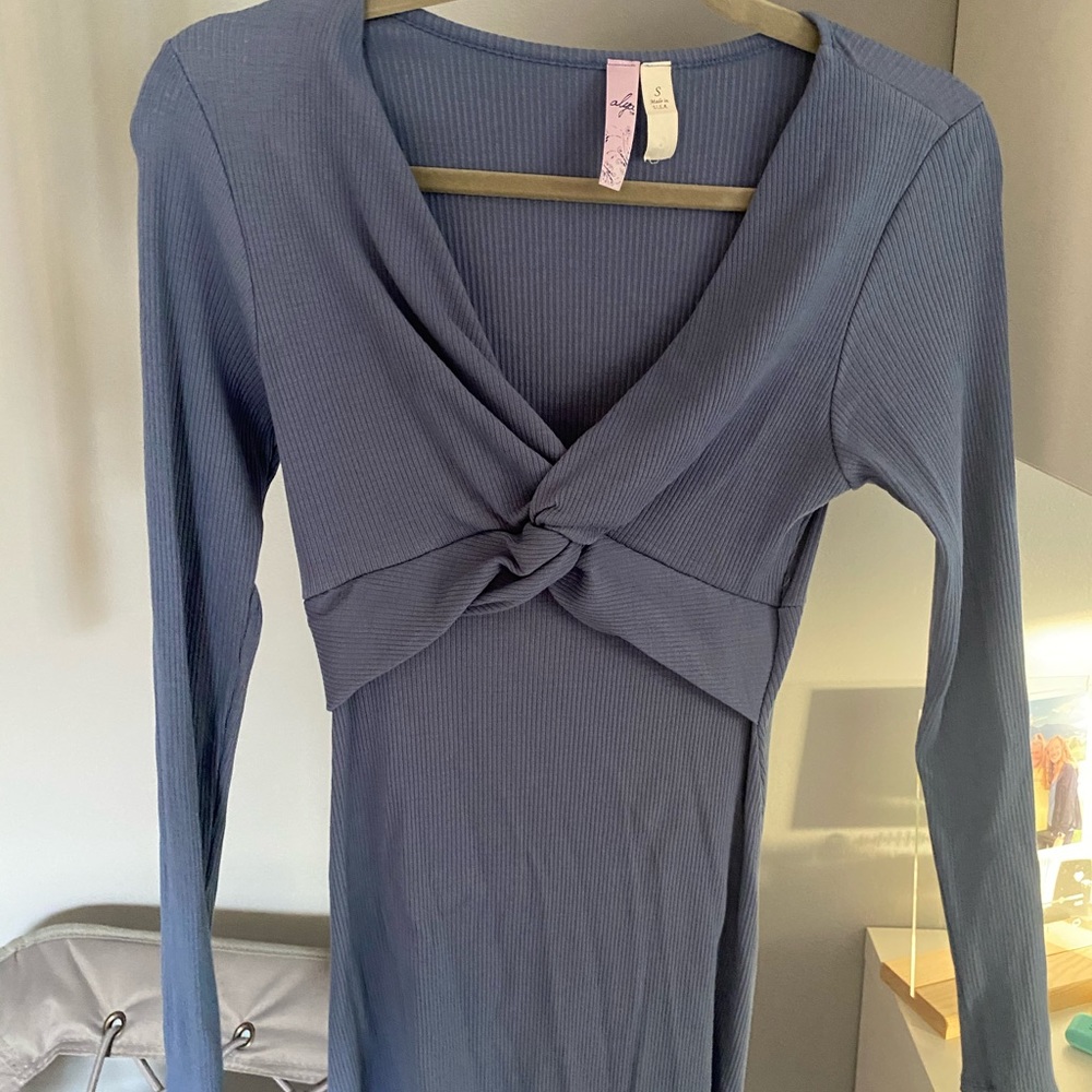 Blue Ribbed Long Sleeve Dress